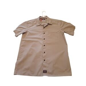Dickies Mens Short Sleeve Work Shirt Khaki Tan Ripstop Button Up Large
